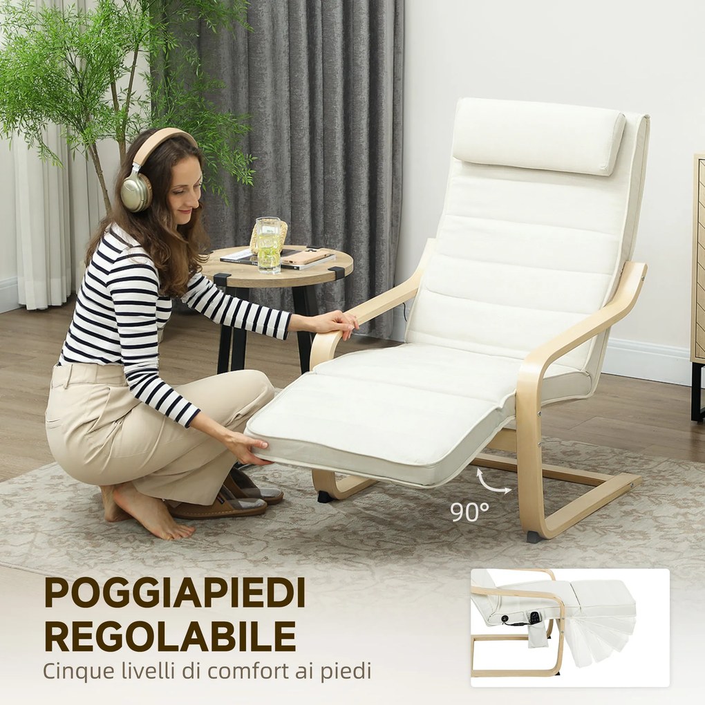 HOMCOM Fotoliu pentru living cu încălzire și suport pentru picioare reglabil Crem Lemn | Aosom Romania