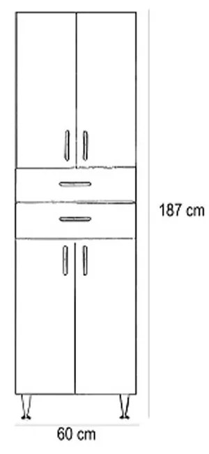 Dulap înalt Bianca Plus 60 cu 4 uși, 2 sertare, culoare stejar sonoma