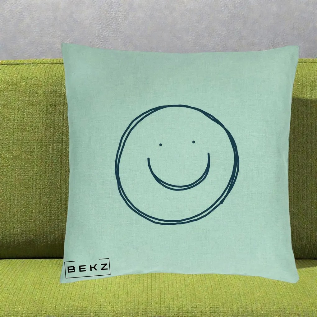 Perna Decorativa Smile Desen Minimalist, 40x40 cm, Verde Menta, Husa Detasabila, Perna Inclusa, BEKZ®