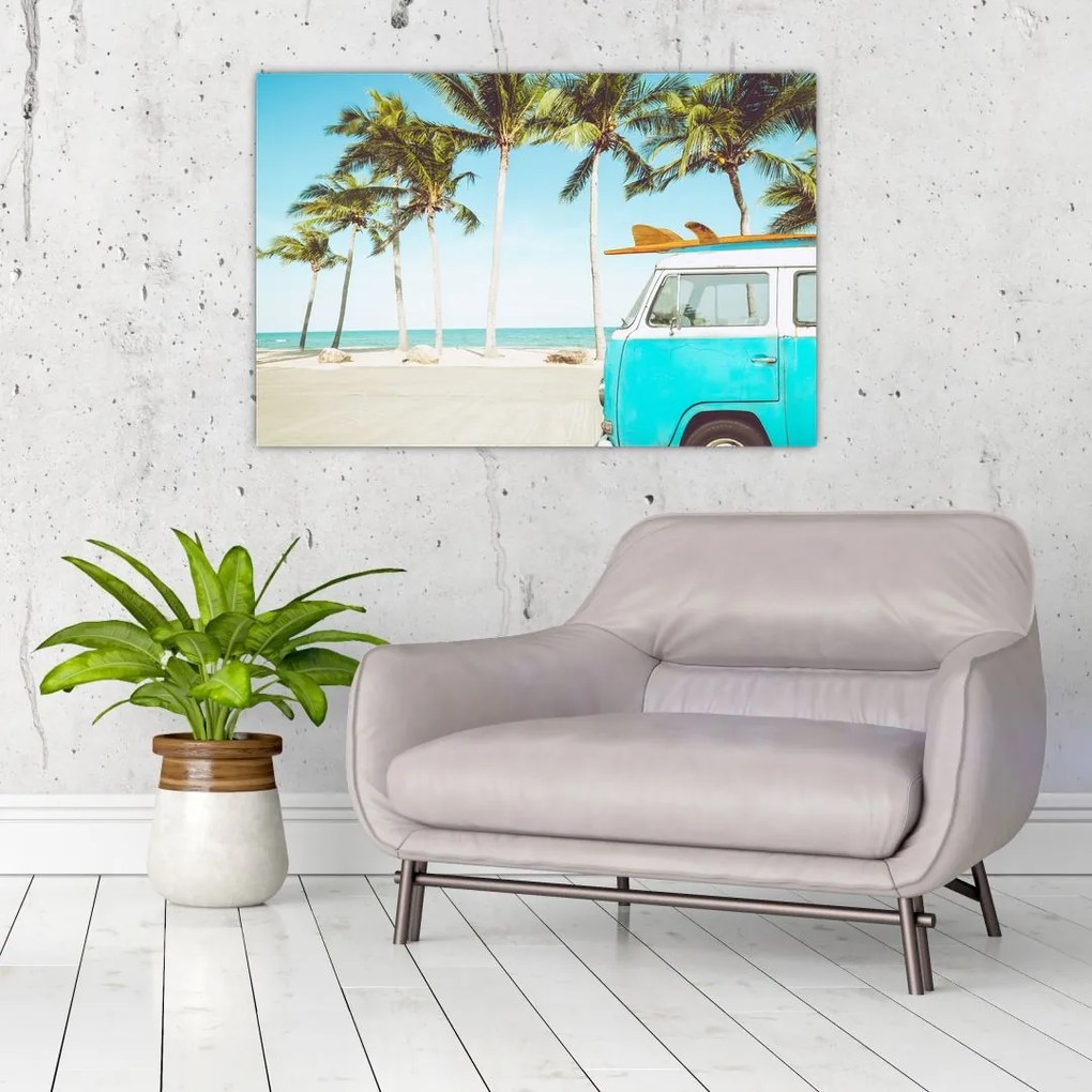Tablou - Vintage, furgonetă, plajă (90x60 cm)