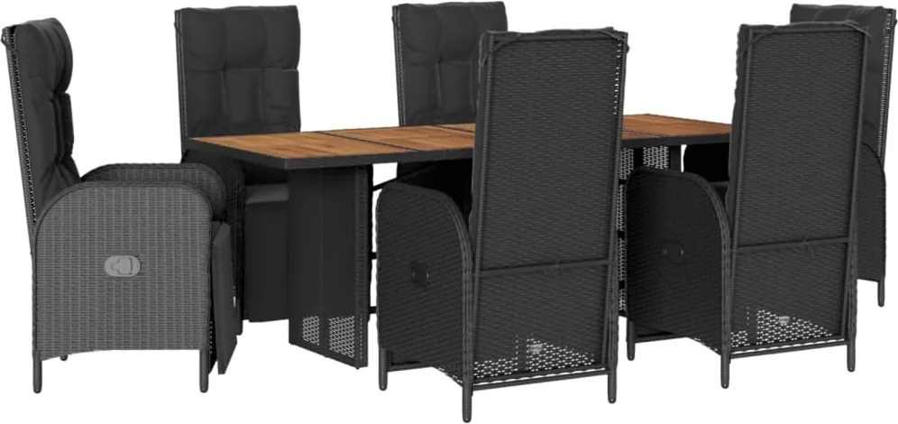 vidaXL Set mobilier de grădină cu perne, 7 piese, negru, poliratan