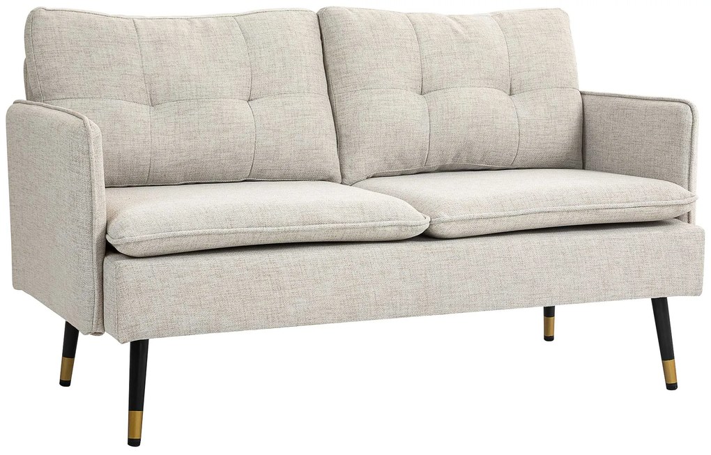 HOMCOM Divano 2 Posti in Tessuto Effetto Lino con Braccioli e Cuscini Imbottiti, Divanetto 2 Posti Moderno con Gambe in Acciaio, per Ufficio, Soggiorno, Salotto e Camera da Letto, 139x68x80 cm, Crema | Aosom Romania