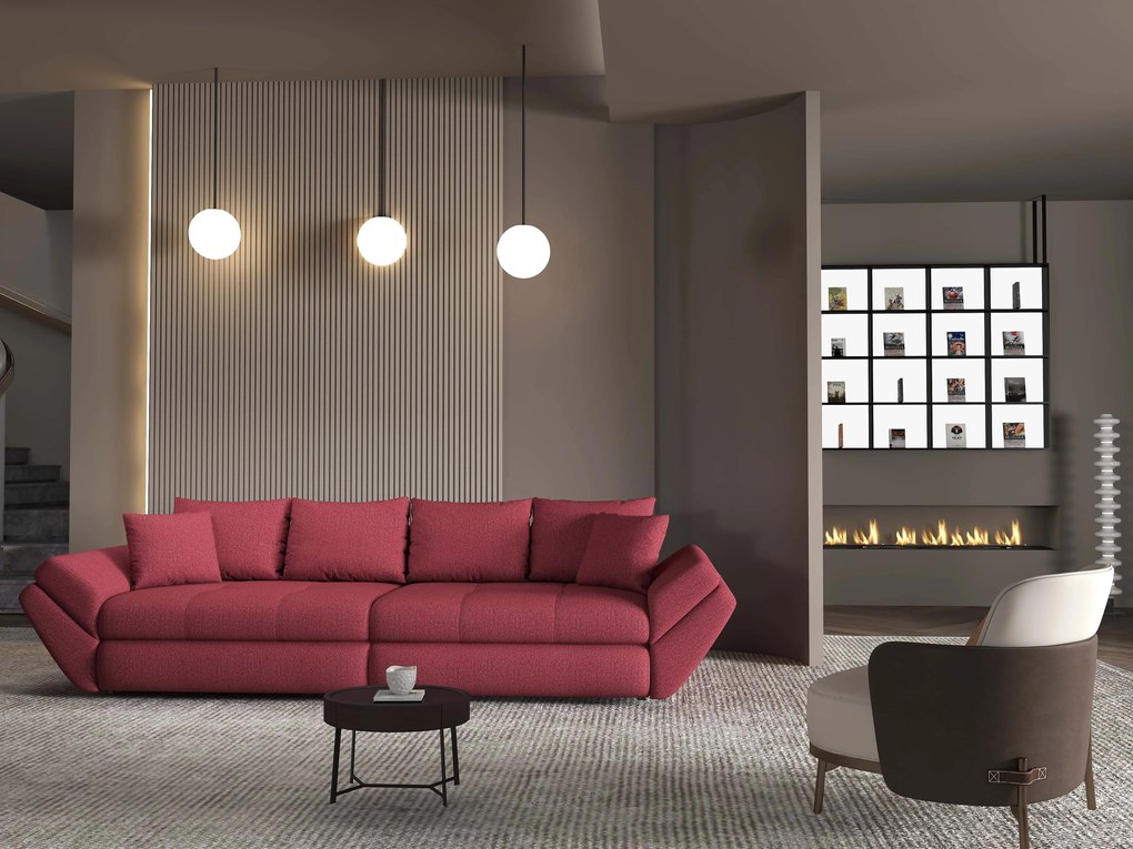 Canapea extensibilă dumonde cu ladă de depozitare si sezut confortabil din spuma high-density, Loana Enjoy Rosu 300x100 cm