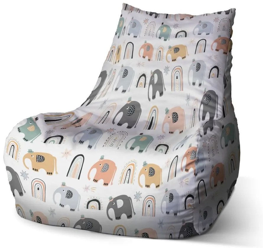 Sac de șezut Bean elefanți desenați, colorat