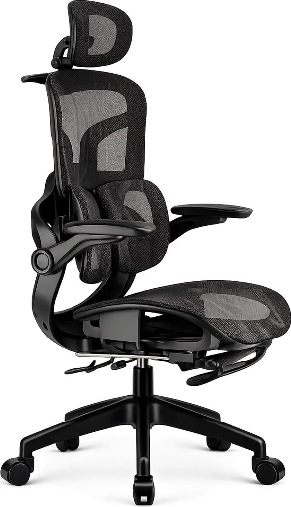 AEROMAX SLIDING Scaun ergonomic, Sezut Translatie, Cotiere Rabatabile, Tetiera 3D, Suport lombar dublu ajustabil, Suport picioare, Umeras, Full Mesh, Negru