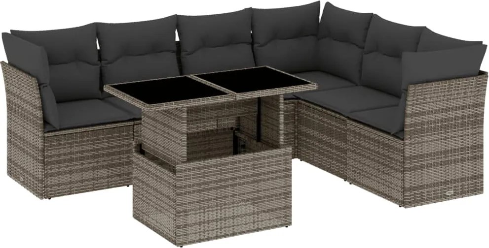 vidaXL Set canapele de grădină, 7 piese, cu perne, gri, poliratan