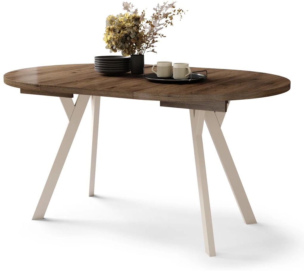 Mazzoni ALDO Nuc Elegant/picioare bej - MASĂ ROTUNDĂ EXTENSIBILĂ CU PICIOARE ÎN FORMĂ DE Y STIL LOFT PENTRU SALON/SUFRAGERIE