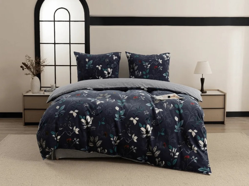 Lenjerie de pat reversibila DUO SENSE NOCTIFLORA albastru inchis cocolino/flanel Dimensiune lenjerie de pat: 70 x 90 cm | 140 x 200 cm