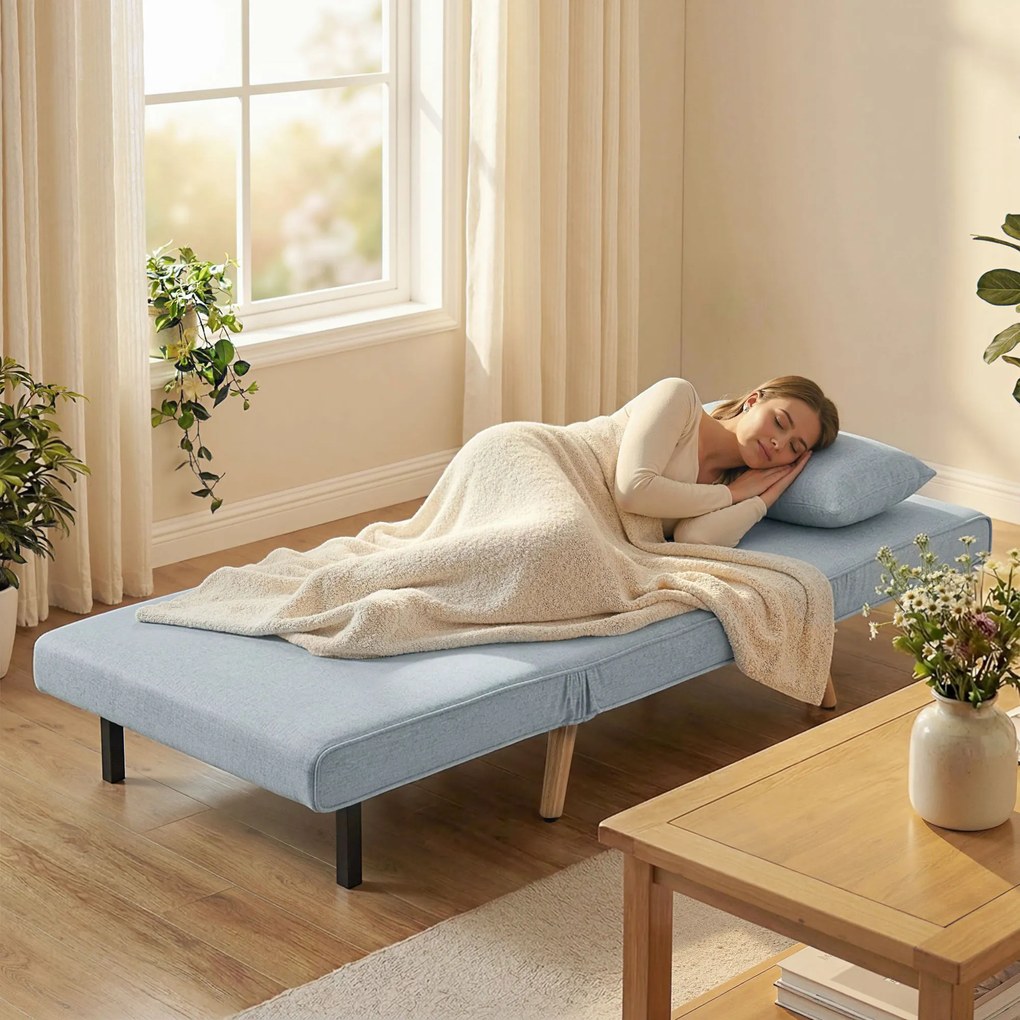 HOMCOM Fotoliu șezlong convertibil 3 în 1 pat fotoliu 1 loc spătar 5 poziții în material cu pernă, gri | Aosom Romania