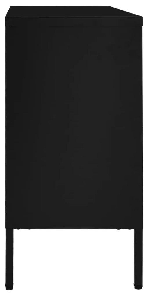 Servanta, negru, 105x35x70 cm, otel si sticla securizata 1, Negru