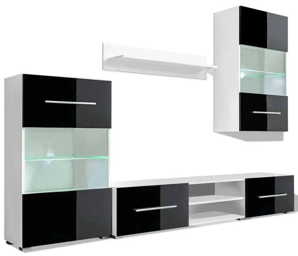 243864 vidaXL Set mobilier comodă TV de perete, 5 piese, iluminare LED, negru