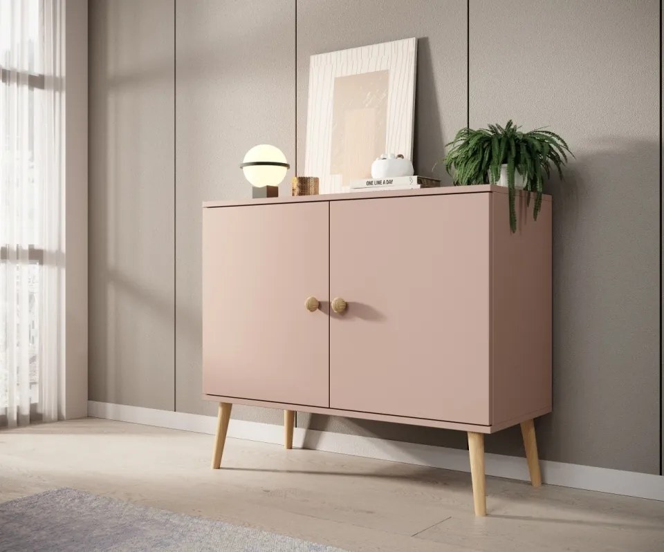 Comodă cu doua usi, 100x42x85 cm, Deri, ADRK Furniture (Culoare: Alb / Alb)