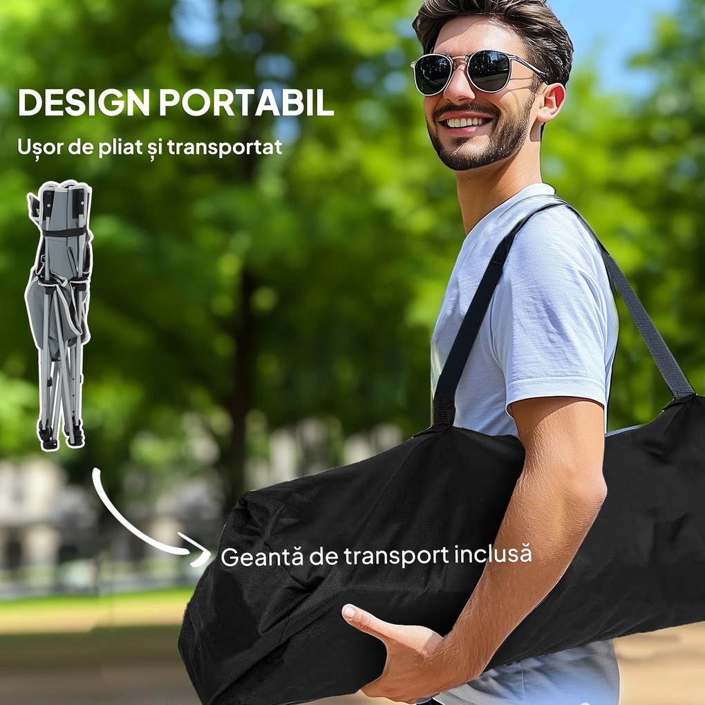 Outsunny Scaun de Camping Pliabil și Rabatabil cu Suport pentru Picioare Detașabil și Tetieră, 82x50/100x88 cm, Negru | Aosom Romania