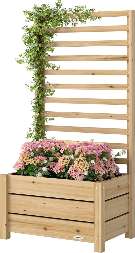 Outsunny Jardiniere înaltă cu spalier din lemn, ghiveci înălțat cu orificiu de scurgere și material nețesut 60 x 39 x 120 cm lemn natural | Aosom Romania