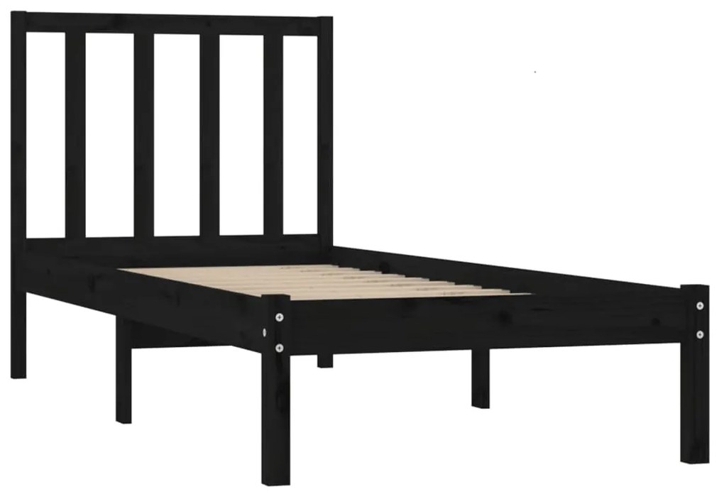 Cadru de pat Small Single, negru, 75x190 cm lemn masiv de pin Negru, 75 x 190 cm