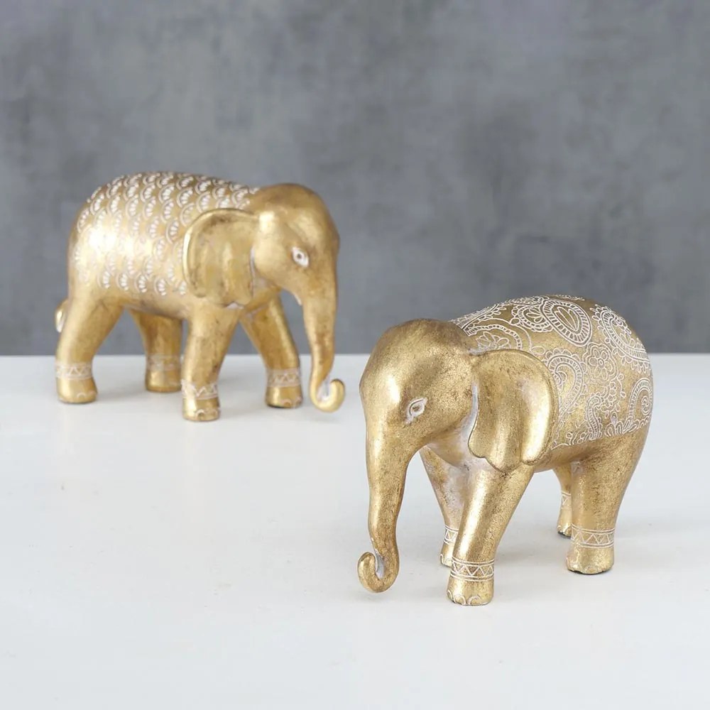 Elefant decorativ 15x10x12 cm, polyresin, auriu, disponibil in 2 variante