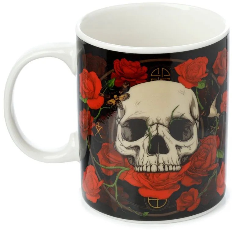 Cana din portelan Craniu cu trandafiri rosii 9.5 cm