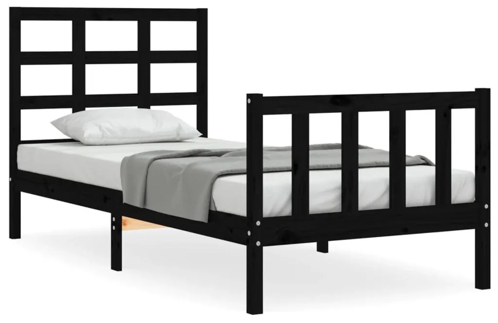 3192065 vidaXL Cadru de pat cu tăblie Small Single, negru, lemn masiv