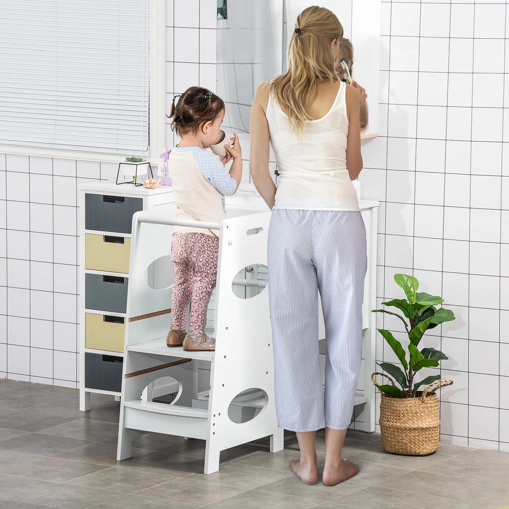 HOMCOM Turn de invatare Montessori pentru Copii, MDF, Alb | Aosom Romania