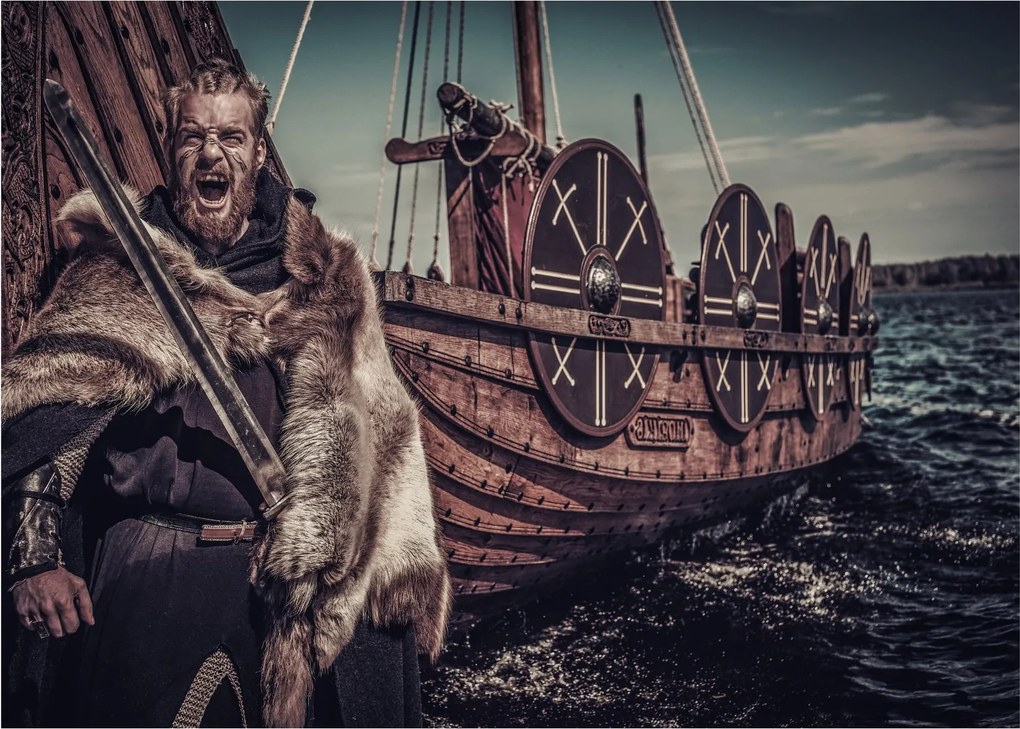 Tablou pe sticlă - Războinic viking (70x50 cm)