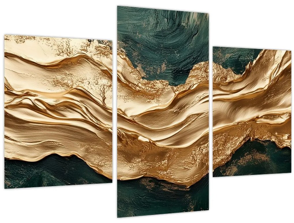Tablou - Abstracție verde cu auriu II. (90x60 cm)