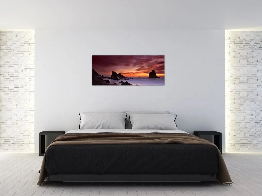 Tablou cu apus de soare pe mal (120x50 cm)