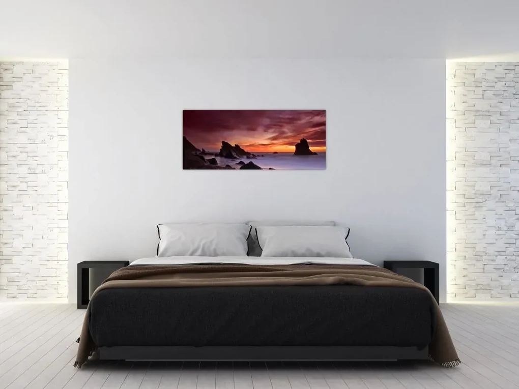 Tablou cu apus de soare pe mal (120x50 cm)
