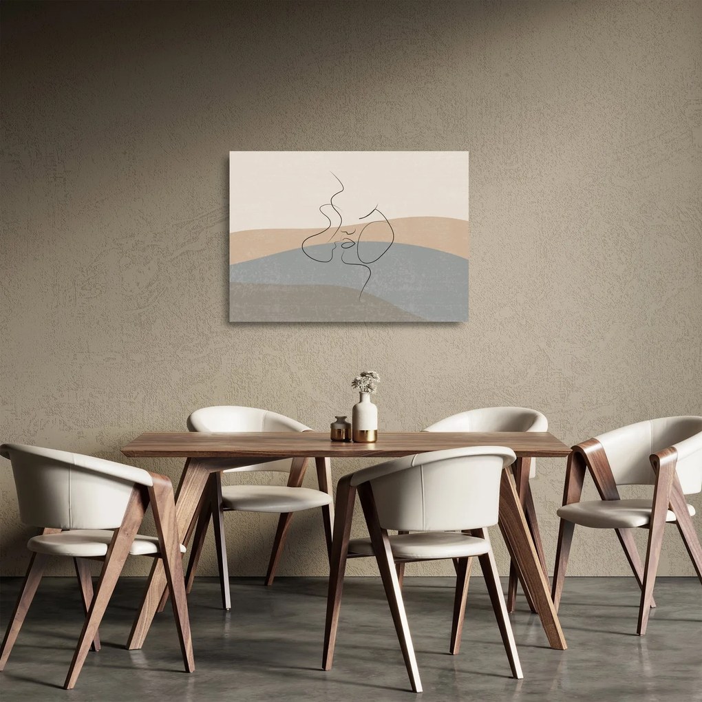 Tablou pe sticlă - Sărut de linie de artă (70x50 cm)