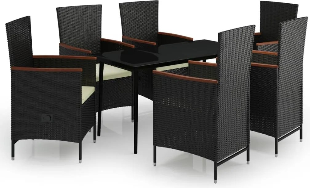 vidaXL Set de masă pentru grădină, 7 piese, cu perne, negru