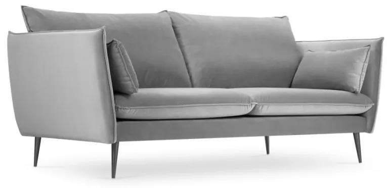 Canapea 3 locuri Agate cu tapiterie din catifea, picioare din metal negru, gri deschis