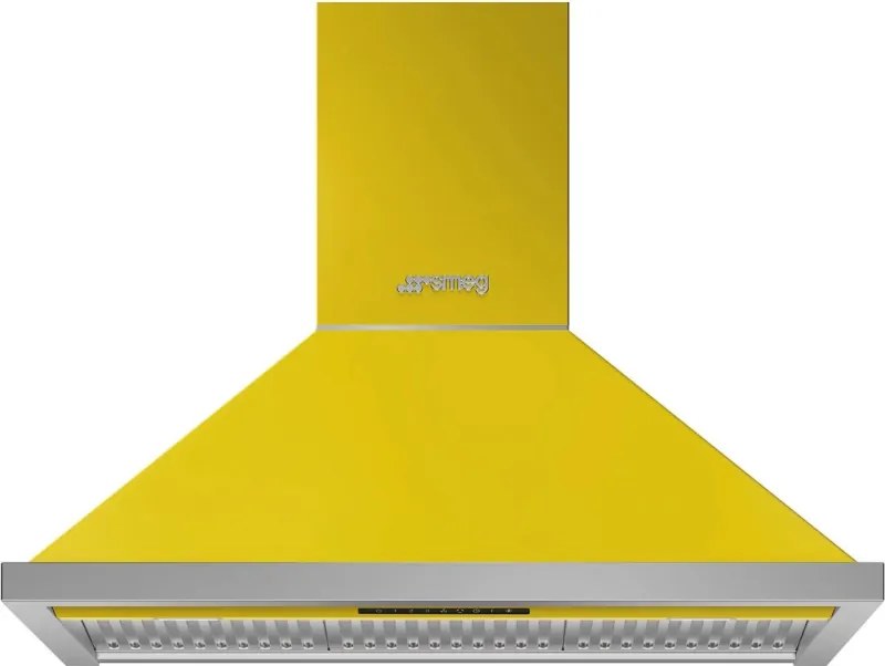 Hota decorativa SMEG Portofino KPF9YW, 275 W, A+, 781 m³/h, 3 viteze, 3 filtre, Supapa, Otel inoxidabil, LED, Galben