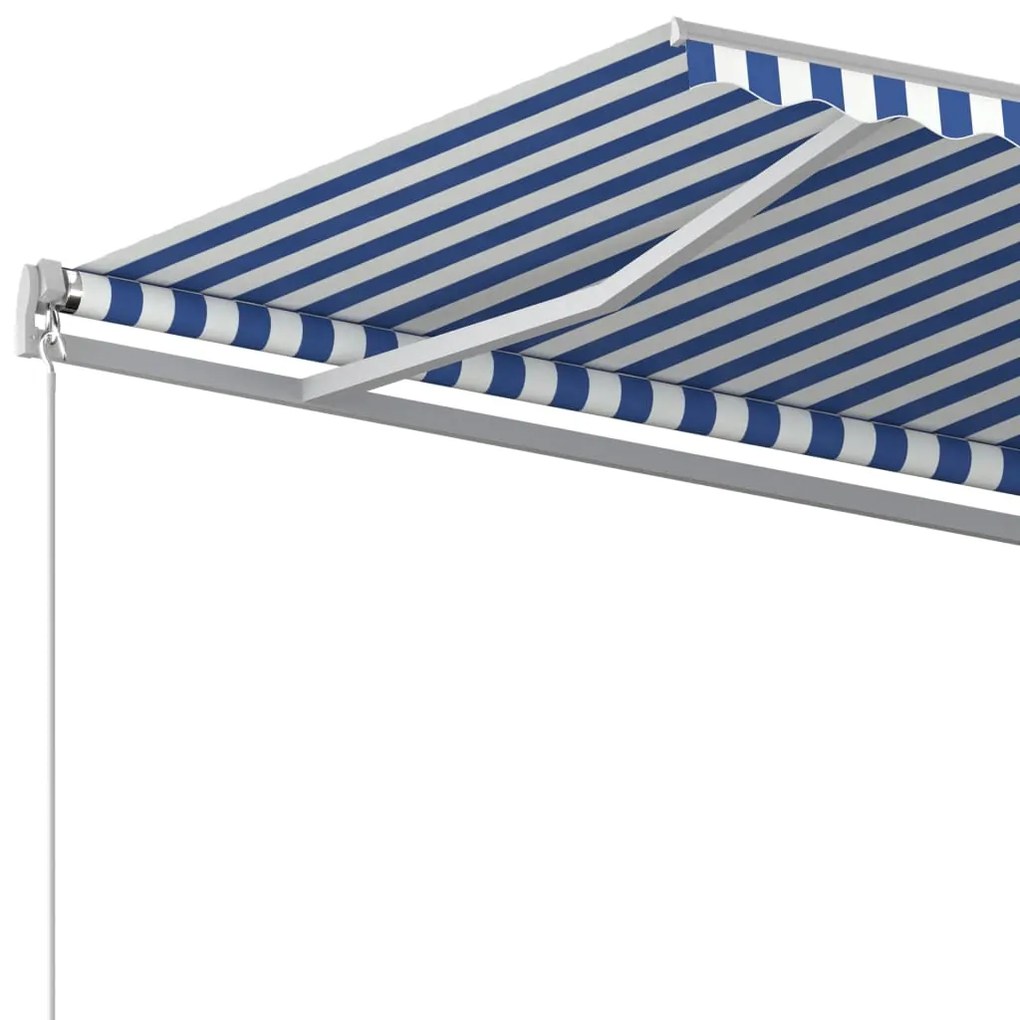 Copertina retractabila automat, cu stalpi, albastrualb 4,5x3 m Albastru si alb, 4.5 x 3 m