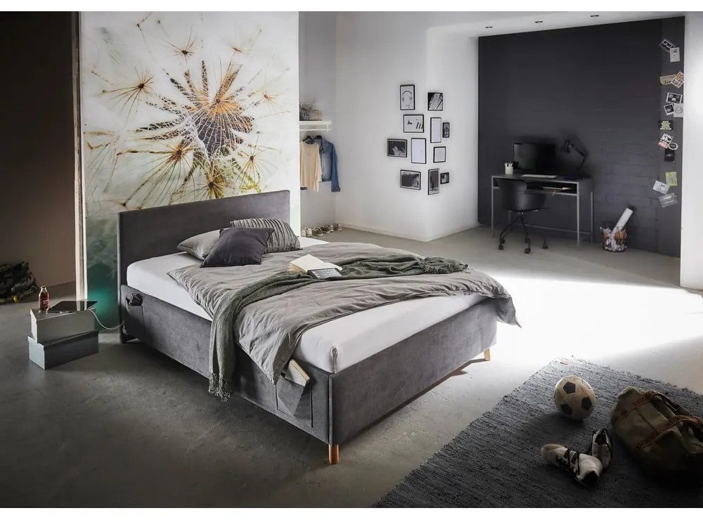 Pat pentru copii gri antracit tapițat fără somieră 140x200 cm Cool – Meise Möbel