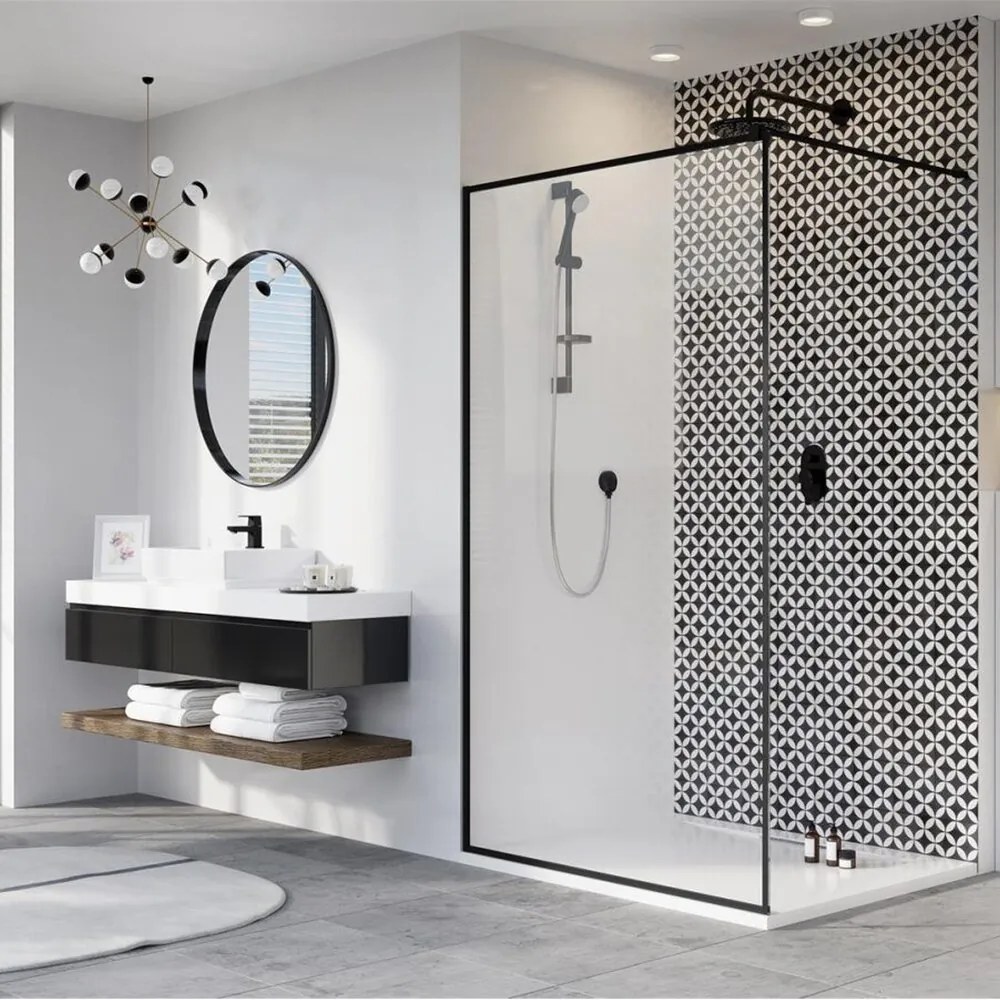 Paravan de dus tip Walk-in Radaway Modo New Black II Frame negru-transparent 50 cm sticla securizata 8 mm