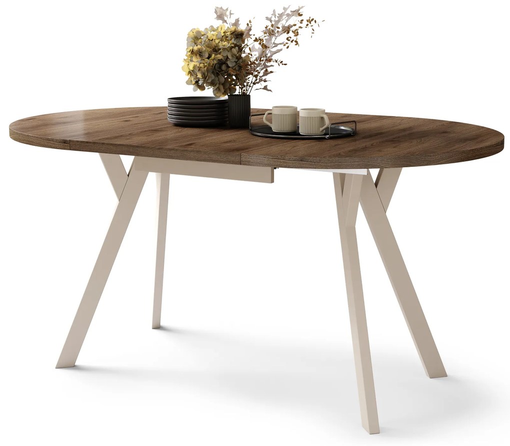 Mazzoni ALMO Nuc Elegant/picioare bej - MASĂ ROTUNDĂ EXTENSIBILĂ CU PICIOARE ÎN FORMĂ DE Y STIL LOFT PENTRU SALON/SUFRAGERIE