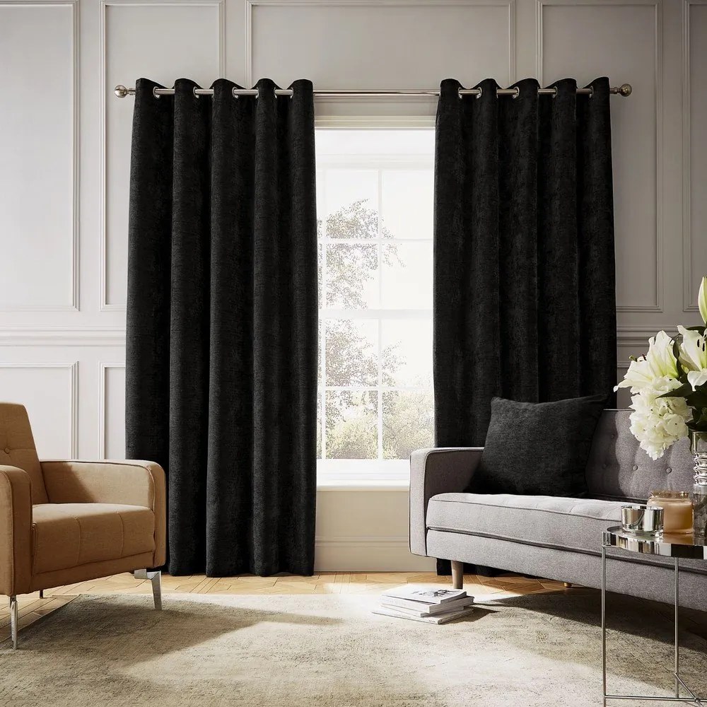 Draperii negre termoizolante 2 buc. din janilie 229x229 cm Selene Luxury Chenille – Hyperion