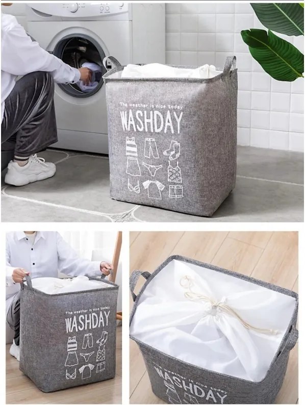 Cos pentru rufe cu snur WASHDAY 50x40x50 cm