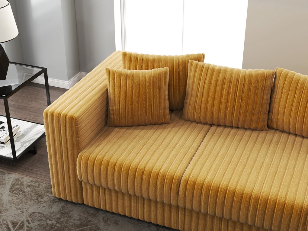 Canapea extensibilă dumonde cu ladă de depozitare si sezut confortabil din spuma high-density, Gloria Ambience Mustar 240x100 cm