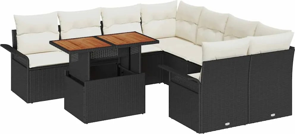 vidaXL Set de canapele pentru grădină 9 pcs Negru Rattan poli