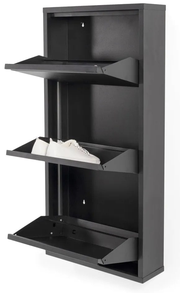 Pantofar negru cu deschidere înclinată din metal 50x103x15 cm Billy – Spinder Design