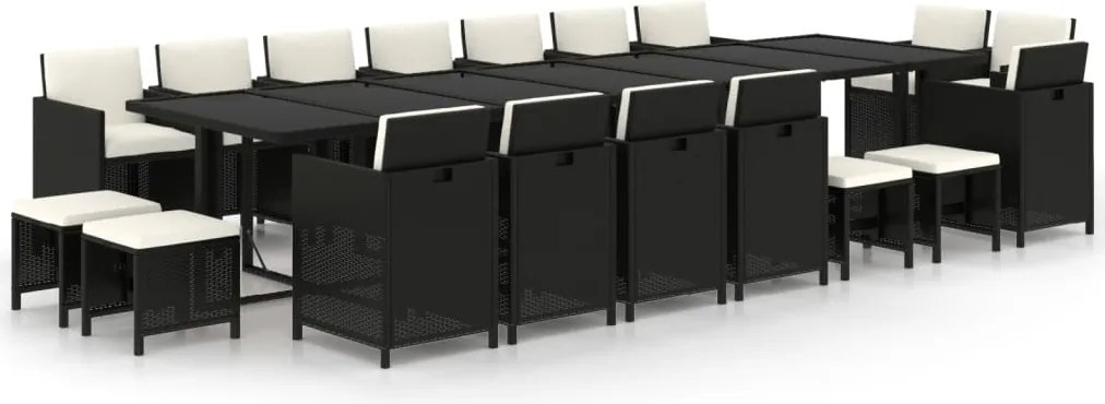 vidaXL Set mobilier de grădină cu perne, 19 piese, negru, poliratan
