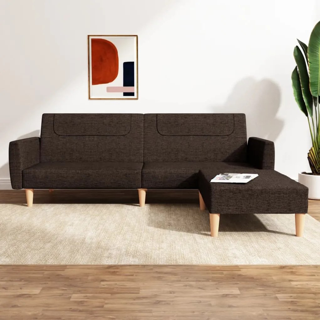 3080592 vidaXL Canapea extensibilă cu taburet, 2 locuri, maro închis, textil