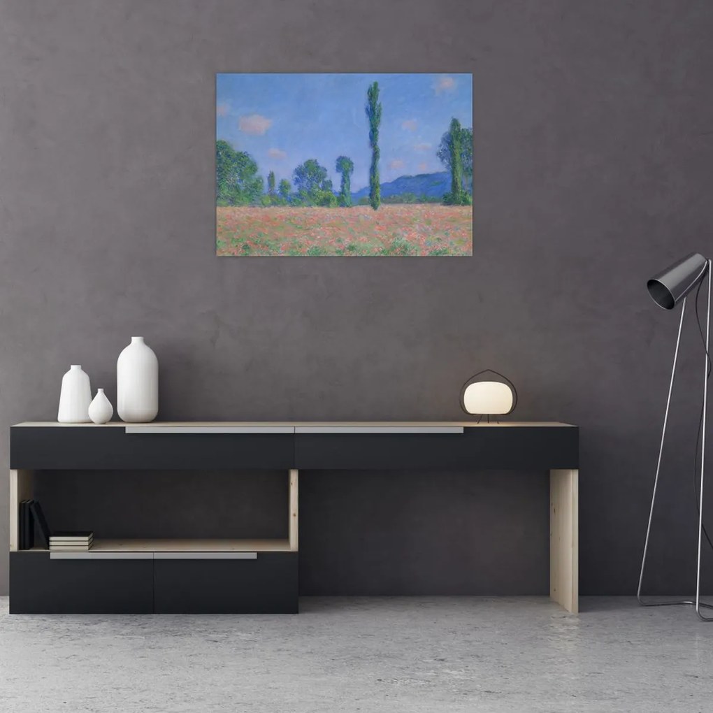 Tablou pe sticlă - Claude Monet, Poppy Field (Giverny), reproducere (70x50 cm)