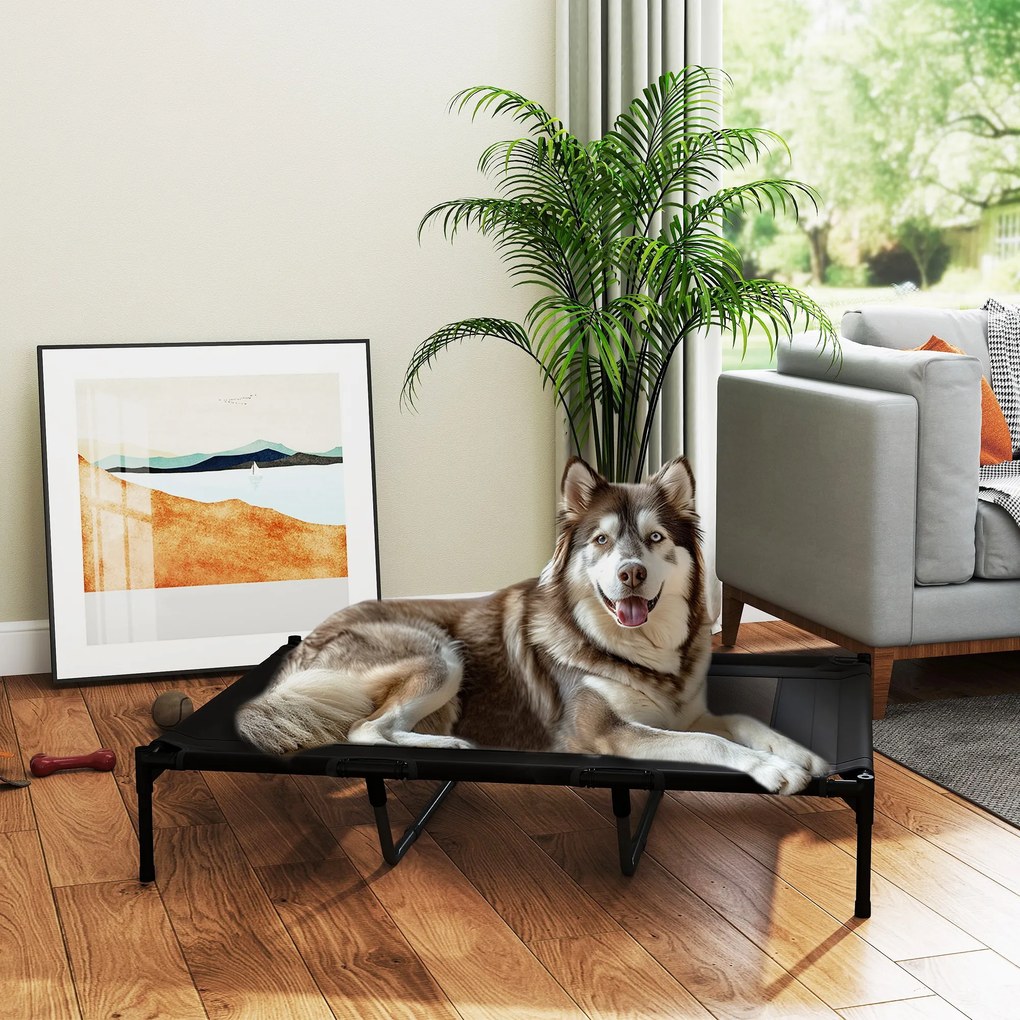 PawHut Pat Înălțat pentru Câini de Talie Mare cu Zonă Respirabilă și Geantă 122x92x23 cm Negru | Aosom Romania