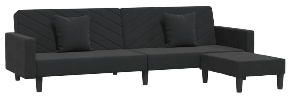 Canapea extensibila 2 locuri, 2 pernetaburet, negru, catifea Negru, Cu scaunel pentru picioare