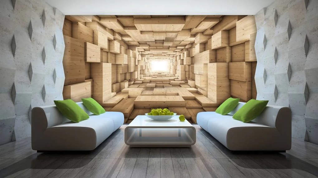 Fototapet - 3D tunel din lemn (254x184 cm)