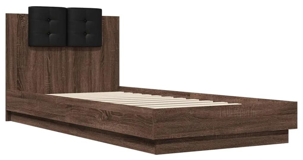 3209946 vidaXL Cadru de pat cu tăblie, stejar maro, 90x200 cm, lemn prelucrat
