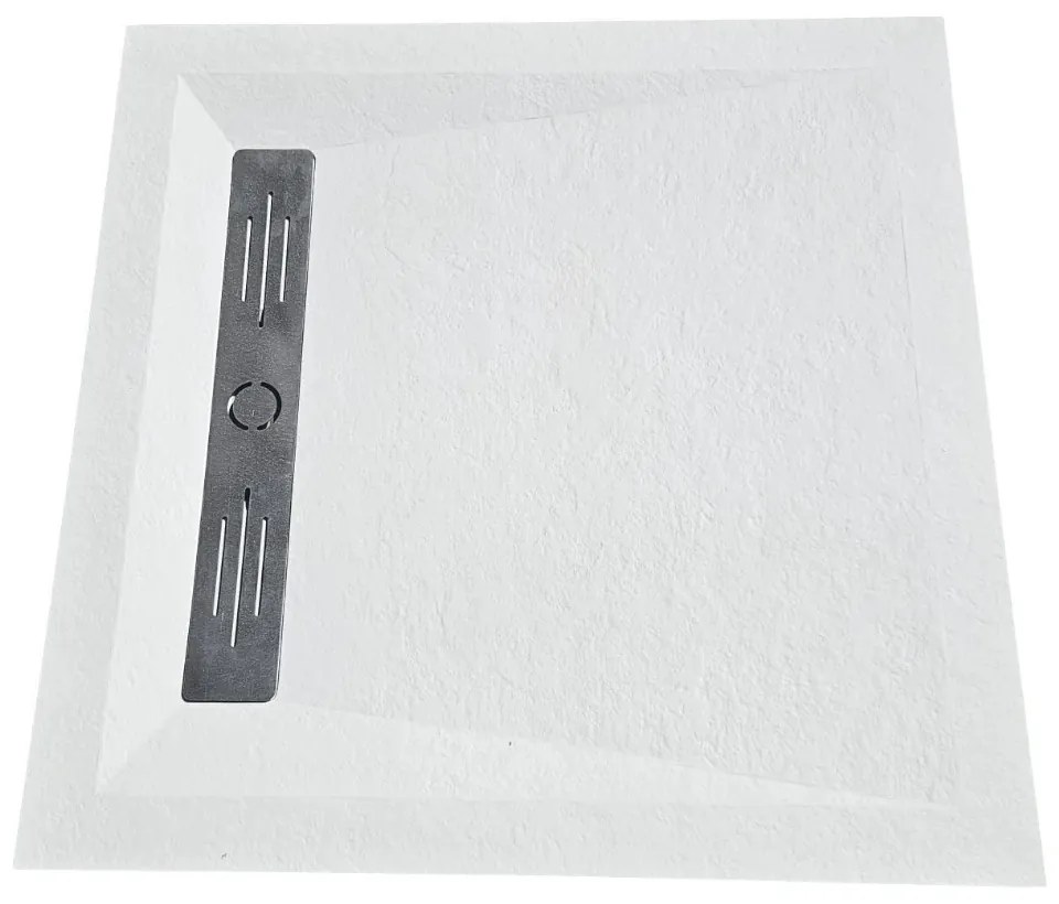 Cadita Dus Patrata HouseXL StoneCore Premium, 90x90 cm, Compozit Granit, cu Rigola Metalica Inclusa (Culoare: Gri)