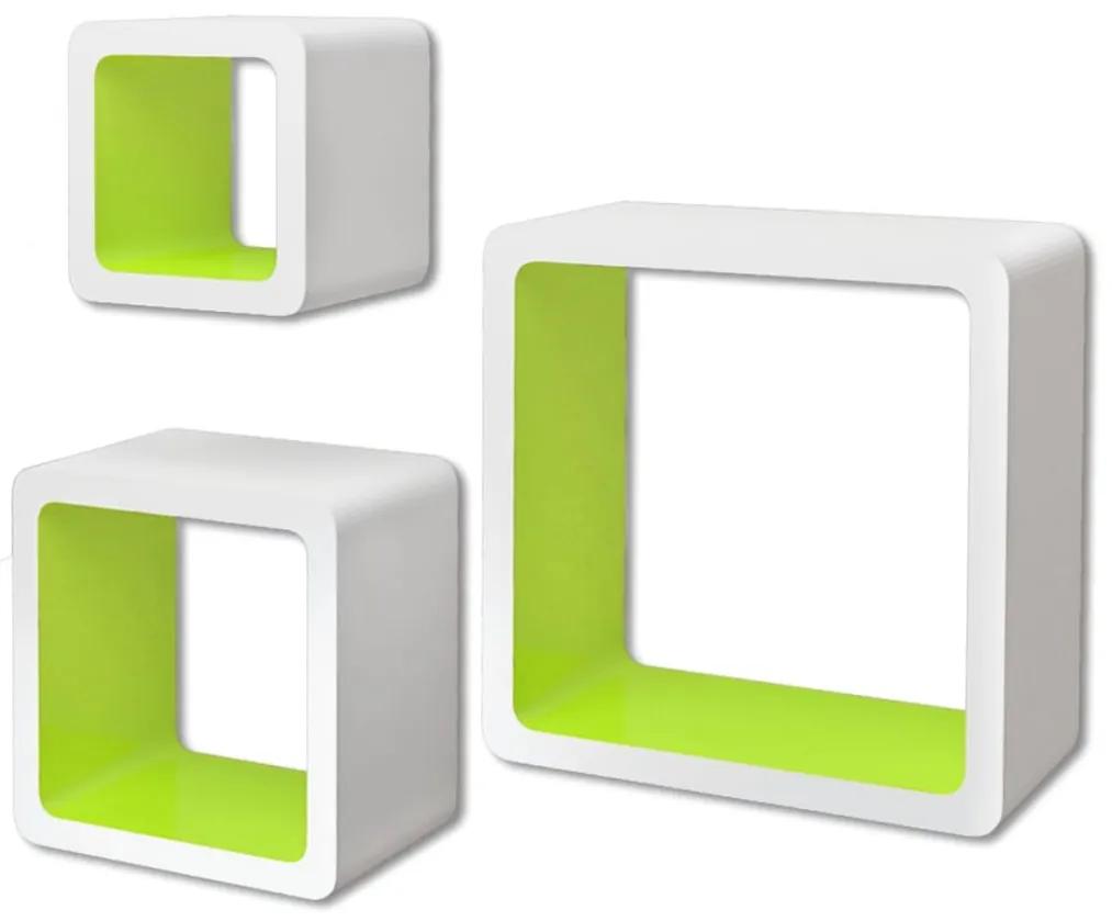 Rafturi cub de perete, 6 buc., alb si verde 6, Verde