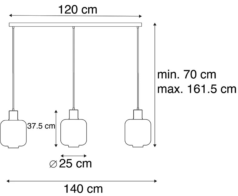 Lampă suspendată de design neagră cu sticlă fumurie 3 lumini 161,5 cm - Qara